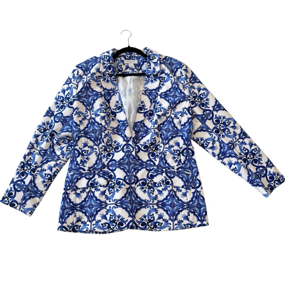 Liz Clairborne Blue and White Patterned Women's Blazer Business Attire Classy